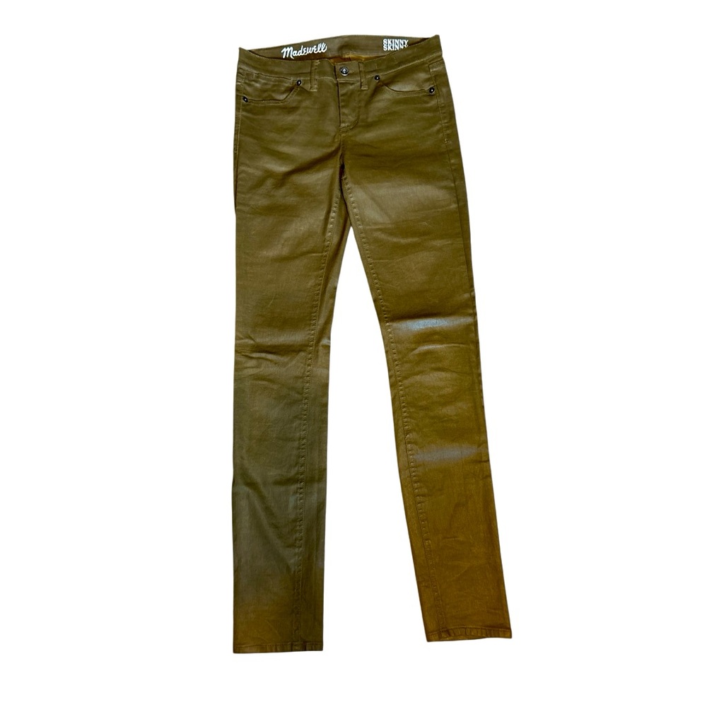 Madewell Skinny Skinny Dark Olive Green Wax Coated Jeans, Size 27 X 32, Casual
